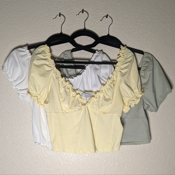 Pastel Yellow Frilly Peasant Top with Corset Style Bodice - Picture 2 of 7